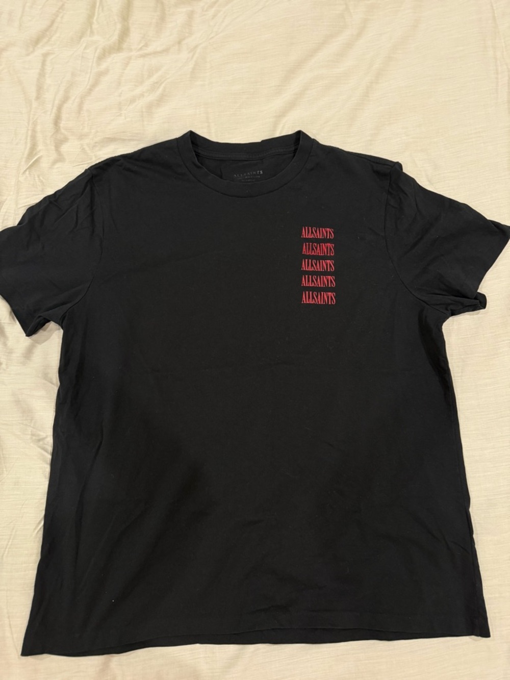 All Saints Black Short-Sleeve Tee with Red Logo Stack